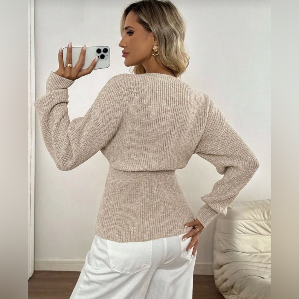 Women's Beige Button-Up Sweater - Picture 2 of 3